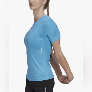 Adidas Womens Tech Fit Compression Shirt Short Sleeve Blue HN9074 Plus Size 1X
